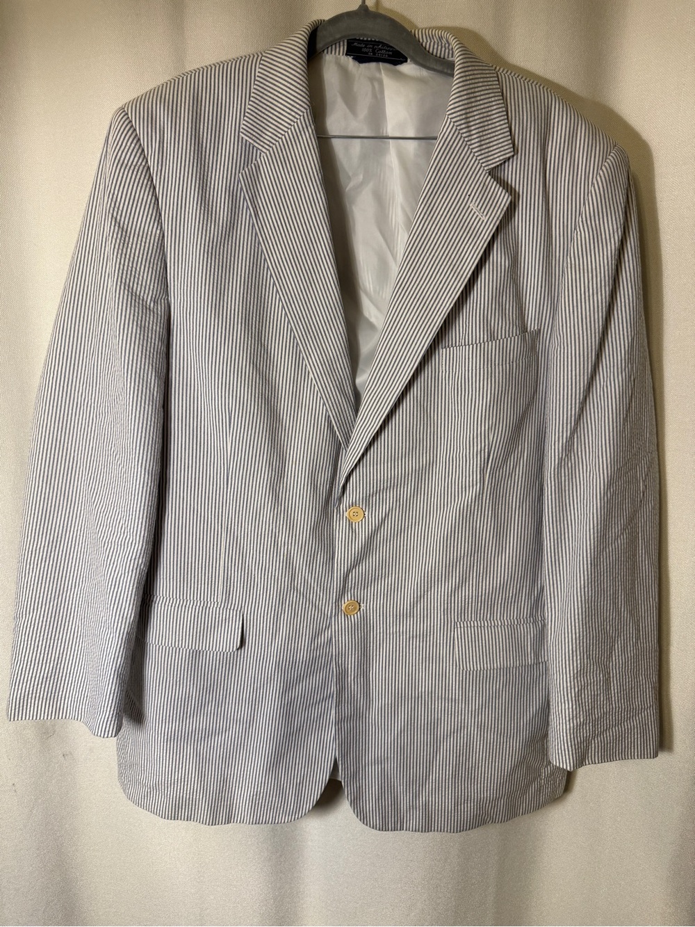 Haspel Seersucker Blazer Mens 42R 44R Blue White Striped Sport Coat Jacket